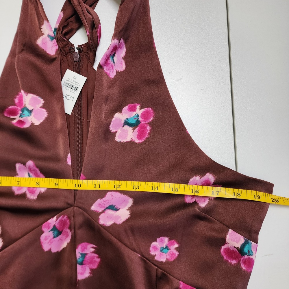 Loft Womens Ikat Buttercup‎ Satin Godet Halter Midi Dress Size 10 NWT Brown Pink - Picture 10 of 13